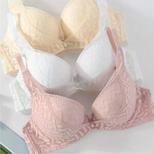 Lacey Pastel Bra Set in Pink, White, and Yellow 3 Pc Set